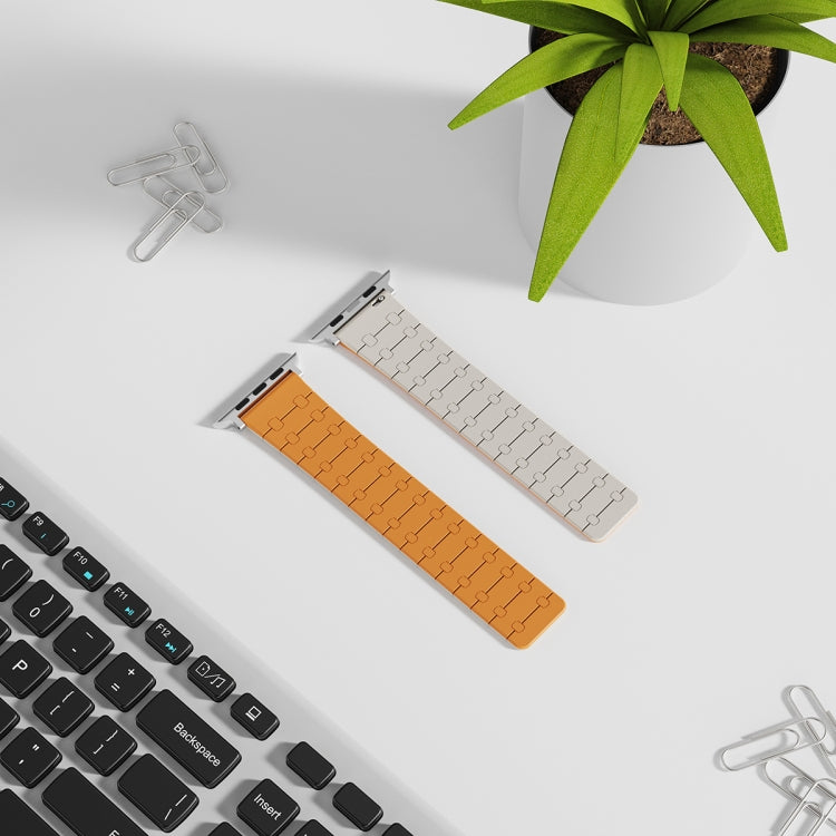 For Apple Watch Series 3 42mm Two Color Loop Magnetic Silicone Watch Band(Orange+Starlight) - Watch Bands by PMC TechLife | Online Shopping South Africa | PMC TechLife