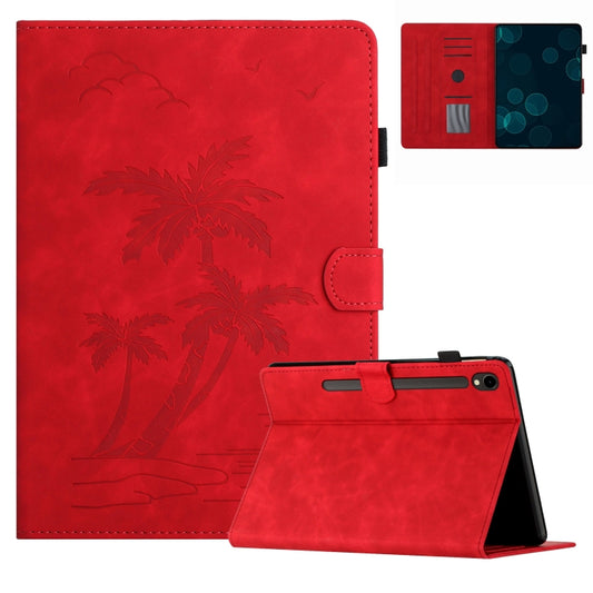 For Samsung Galaxy Tab S9 X710/X716B/X718U Coconut Tree Embossed Smart Leather Tablet Case(Red) - Galaxy Tab S9 Cases by PMC Jewellery | Online Shopping South Africa | PMC Jewellery | Buy Now Pay Later Mobicred