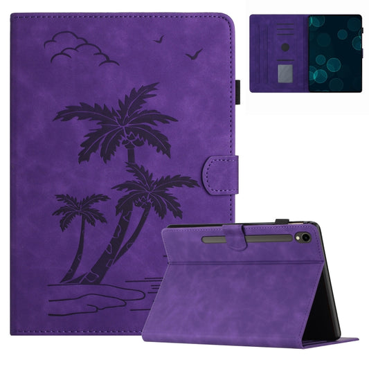 For Samsung Galaxy Tab S9 FE X510/X516B Coconut Tree Embossed Smart Leather Tablet Case(Purple) - Galaxy Tab S9 FE by PMC Jewellery | Online Shopping South Africa | PMC Jewellery | Buy Now Pay Later Mobicred