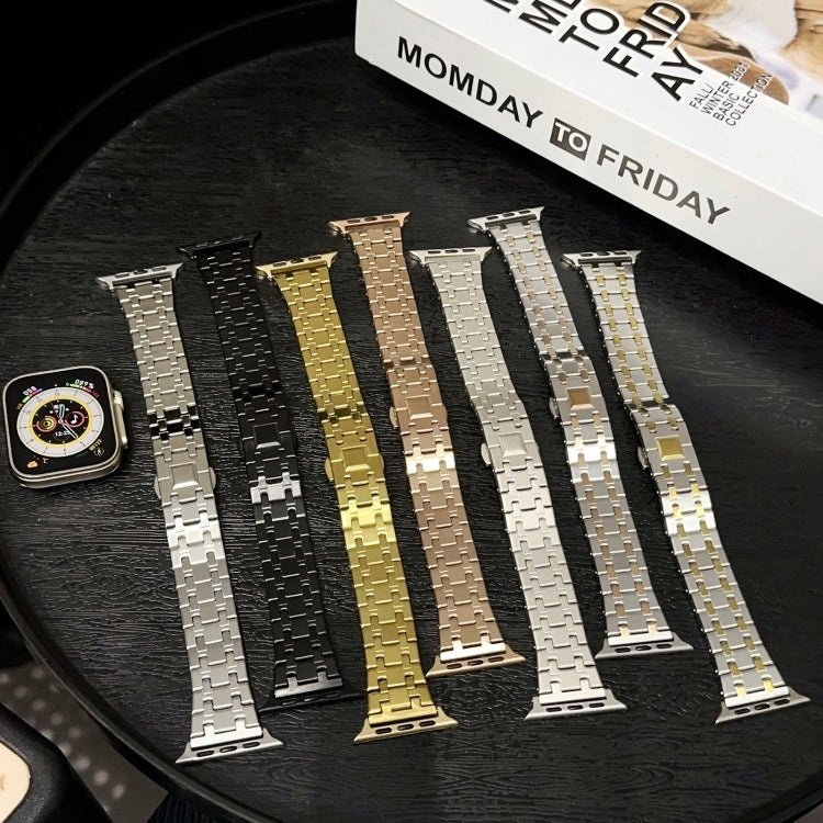 For Apple Watch Series 7 45mm Double T Stainless Steel Watch Band(Starlight) - Watch Bands by PMC Jewellery | Online Shopping South Africa | PMC Jewellery