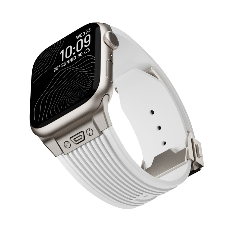 For Apple Watch SE 44mm Vertical Texture Titanium Buckle Elastic Silicone Watch Band(White) - free shipping - PMC TechLife - Order now!
