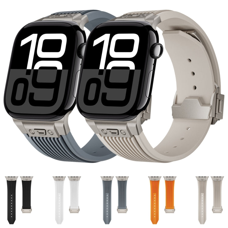For Apple Watch Series 3 42mm Vertical Texture Titanium Buckle Elastic Silicone Watch Band(Black) - Watch Bands by PMC TechLife | Online Shopping South Africa | PMC TechLife | Buy Now Pay Later Mobicred