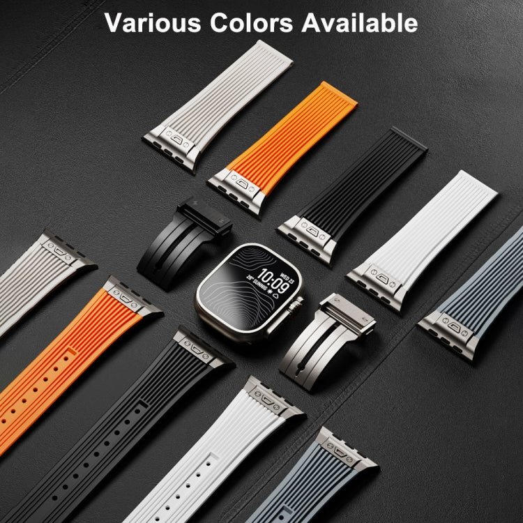 For Apple Watch Series 4 44mm Vertical Texture Titanium Buckle Elastic Silicone Watch Band(Black) - free shipping - PMC TechLife - Order now!