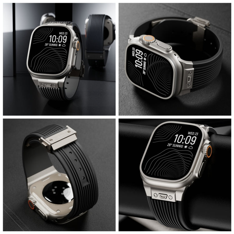 For Apple Watch Series 8 45mm Vertical Texture Titanium Buckle Elastic Silicone Watch Band(Black) - free shipping - PMC TechLife - Order now!