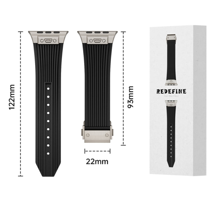 For Apple Watch Series 8 45mm Vertical Texture Titanium Buckle Elastic Silicone Watch Band(Black) - free shipping - PMC TechLife - Order now!