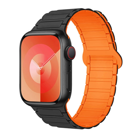 For Apple Watch SE 44mm I-Shaped Magnetic Silicone Watch Band(Black Orange) - Watch Bands by PMC Jewellery | Online Shopping South Africa | PMC Jewellery