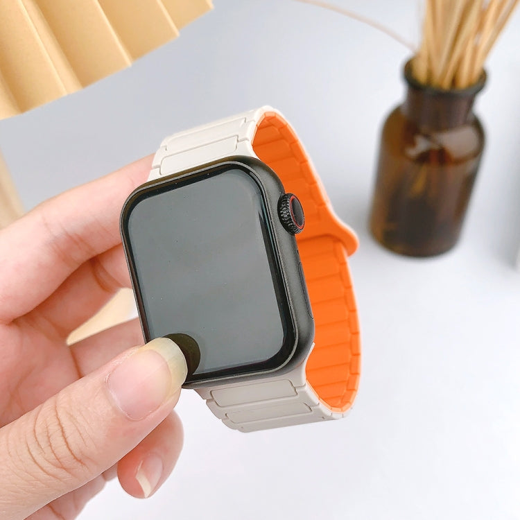 For Apple Watch 42mm I-Shaped Magnetic Silicone Watch Band(Black Orange) - Watch Bands by PMC Jewellery | Online Shopping South Africa | PMC Jewellery