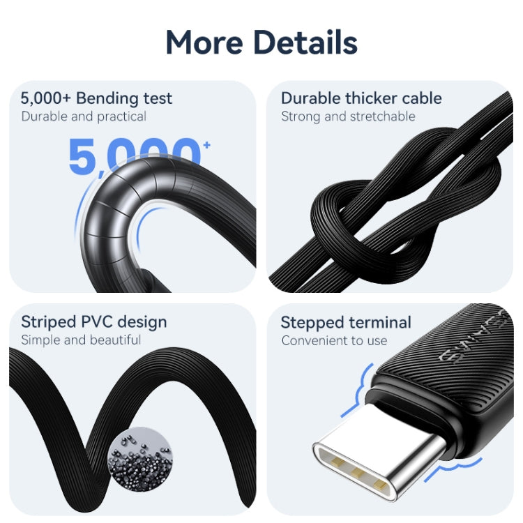 USAMS US-SJ688 USB to USB-C / Type-C 3A Striped Fast Charge Data Cable, Length:1m(Black) - free shipping - PMc TechLife - Order now!