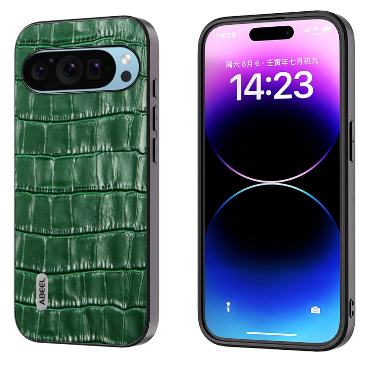 For Google Pixel 9 ABEEL Crocodile Texture Genuine Leather Phone Case(Green) - Google Cases by PMC TechLife | Online Shopping South Africa | PMC TechLife | Buy Now Pay Later Mobicred
