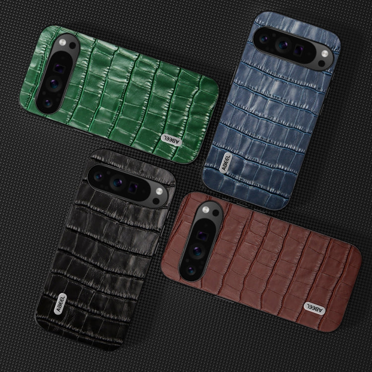 For Google Pixel 9 Pro ABEEL Crocodile Texture Genuine Leather Phone Case(Green) - Google Cases by PMC TechLife | Online Shopping South Africa | PMC TechLife | Buy Now Pay Later Mobicred