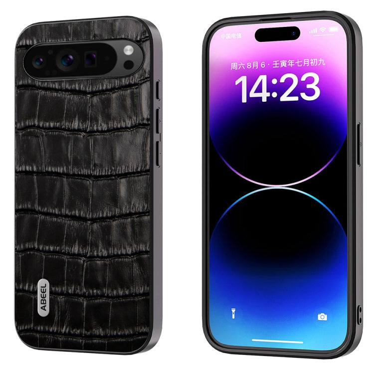 For Google Pixel 9 Pro ABEEL Crocodile Texture Genuine Leather Phone Case(Black) - Google Cases by PMC TechLife | Online Shopping South Africa | PMC TechLife | Buy Now Pay Later Mobicred