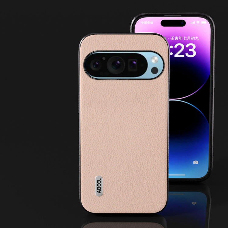 For Google Pixel 9 ABEEL Genuine Leather + PC Litchi Texture Phone Case(Pink Gold) - Google Cases by PMC TechLife | Online Shopping South Africa | PMC TechLife | Buy Now Pay Later Mobicred