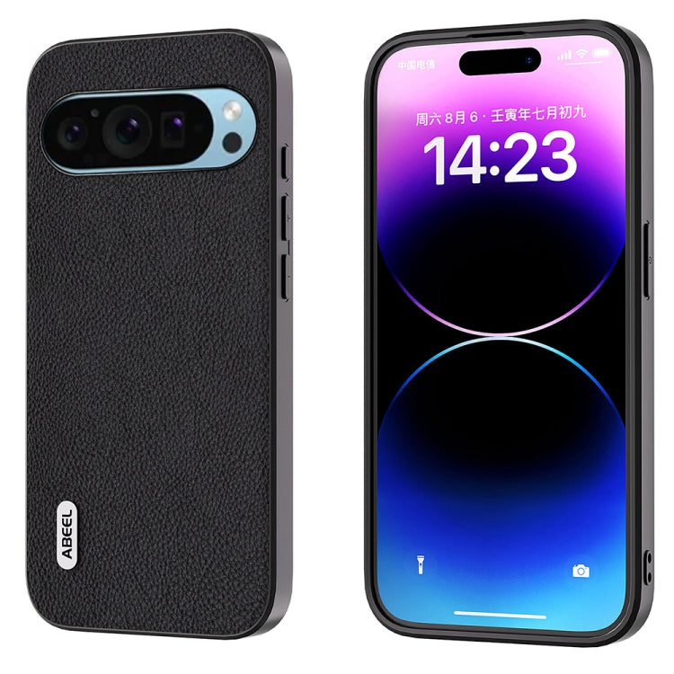 For Google Pixel 9 ABEEL Genuine Leather + PC Litchi Texture Phone Case(Black) - Google Cases by PMC TechLife | Online Shopping South Africa | PMC TechLife | Buy Now Pay Later Mobicred
