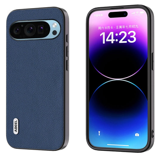 For Google Pixel 9 Pro ABEEL Genuine Leather + PC Litchi Texture Phone Case(Blue) - Google Cases by PMC Jewellery | Online Shopping South Africa | PMC Jewellery | Buy Now Pay Later Mobicred