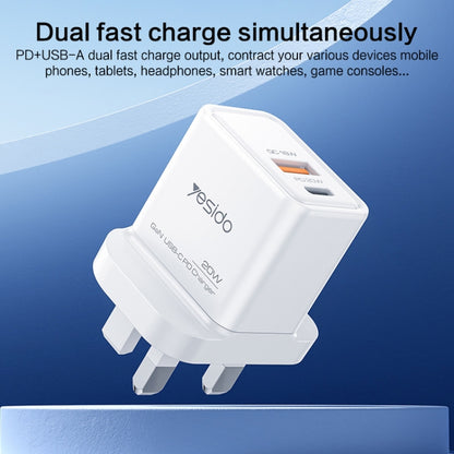 Yesido YC80 PD20W Dual Port Type-C GaN Charger, UK Plug - USB Charger by Yesido | Online Shopping South Africa | PMC Jewellery | Buy Now Pay Later Mobicred