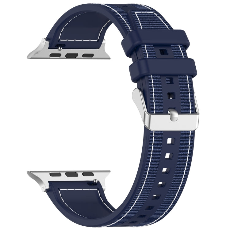 For Apple Watch SE 2023 44mm Ordinary Buckle Hybrid Nylon Braid Silicone Watch Band(Midnight Blue) - Watch Bands by PMC Jewellery | Online Shopping South Africa | PMC Jewellery