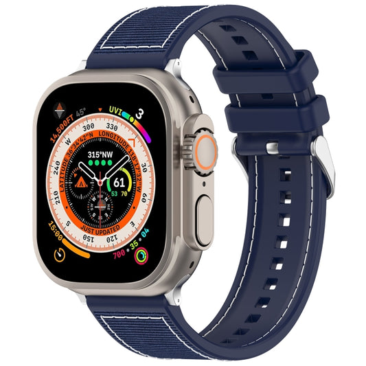 For Apple Watch SE 2022 40mm Ordinary Buckle Hybrid Nylon Braid Silicone Watch Band(Midnight Blue) - Watch Bands by PMC Jewellery | Online Shopping South Africa | PMC Jewellery