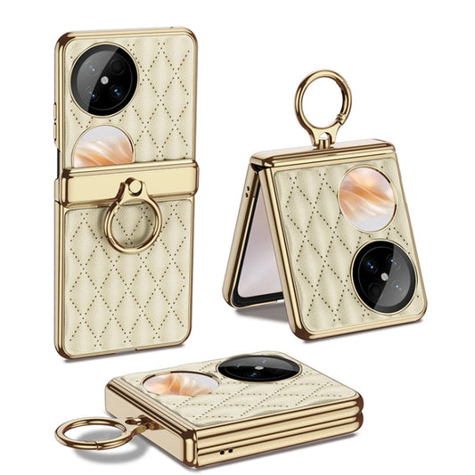 For Huawei Pocket 2 GKK Rhombus Pattern Electroplated Leather Phone Case with Ring(Champagne Gold) - Huawei Cases by GKK | Online Shopping South Africa | PMC Jewellery | Buy Now Pay Later Mobicred