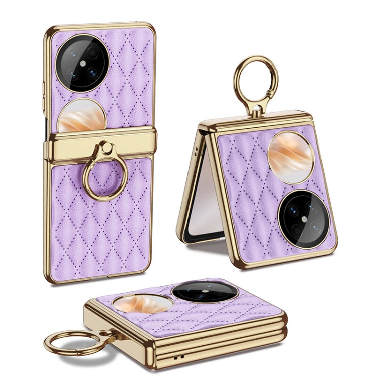 For Huawei Pocket 2 GKK Rhombus Pattern Electroplated Leather Phone Case with Ring(Purple) - Huawei Cases by GKK | Online Shopping South Africa | PMC Jewellery | Buy Now Pay Later Mobicred