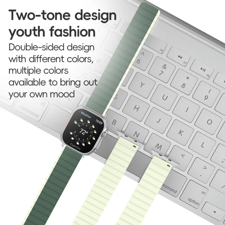 For Apple Watch 42mm ZGA Two Color Magnetic Silicone Watch Band(Dark Green+Light Green) - Watch Bands by ZGA | Online Shopping South Africa | PMC Jewellery | Buy Now Pay Later Mobicred