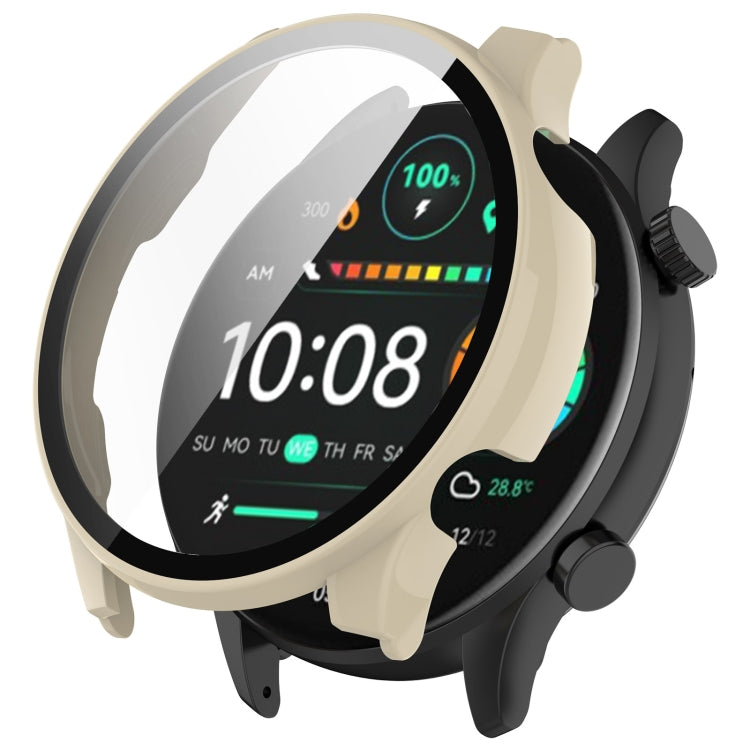 For Xiaomi Haylou RT3 / Solar Plus LS16 PC + Tempered Film Integrated Watch Protective Case(Ivory White) - Watch Cases by PMC TechLife | Online Shopping South Africa | PMC TechLife