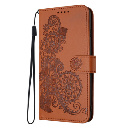 For iPhone SE 2024 Datura Flower Embossed Flip Leather Phone Case(Brown) - More iPhone Cases by PMC Jewellery | Online Shopping South Africa | PMC Jewellery | Buy Now Pay Later Mobicred