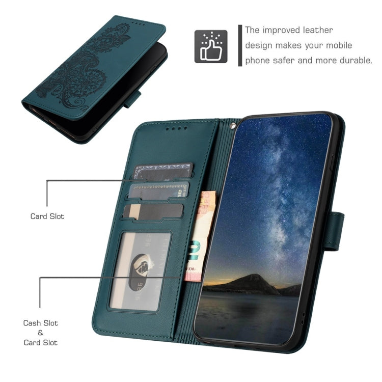 For iPhone 16 Datura Flower Embossed Flip Leather Phone Case(Dark Green) - iPhone 16 Cases by PMC TechLife | Online Shopping South Africa | PMC TechLife | Buy Now Pay Later Mobicred