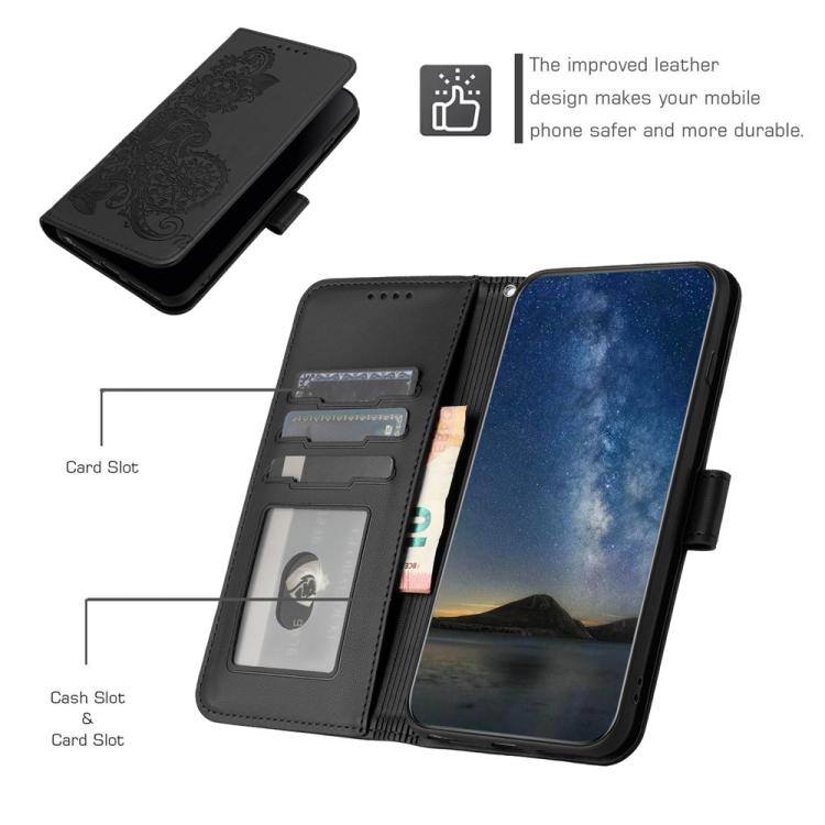 For iPhone 17 Pro Datura Flower Embossed Flip Leather Phone Case(Black) - free shipping - PMc TechLife - Order now!
