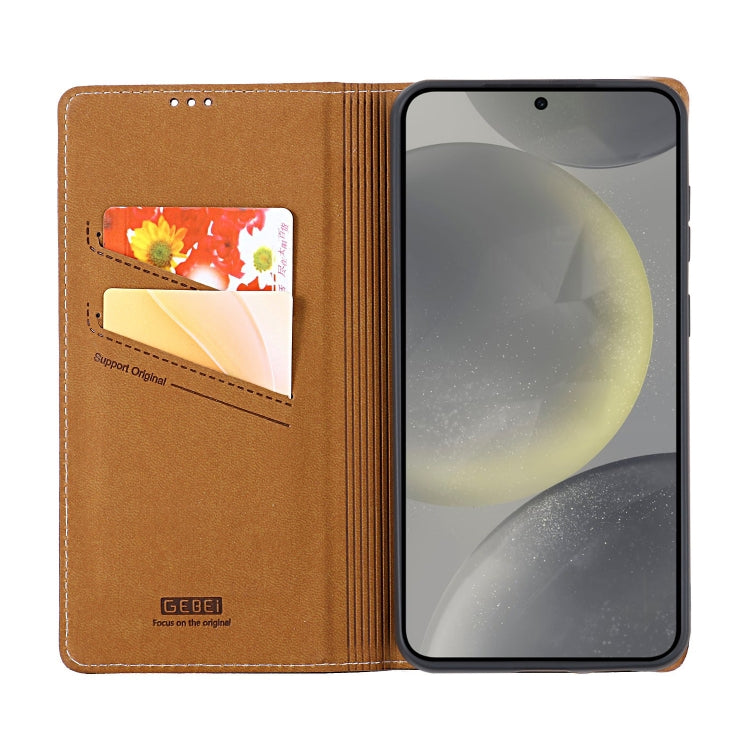 For Samsung Galaxy S24 5G GEBEI Top-grain Horizontal Flip Leather Phone Case(Brown) - Galaxy S24 5G Cases by GEBEI | Online Shopping South Africa | PMC Jewellery | Buy Now Pay Later Mobicred