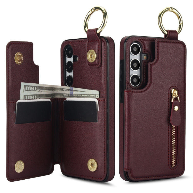 For Samsung Galaxy S24+ 5G Litchi Texture Zipper Double Buckle Card Bag Phone Case(Maroon Red) - Galaxy S24+ 5G Cases by PMC Jewellery | Online Shopping South Africa | PMC Jewellery | Buy Now Pay Later Mobicred