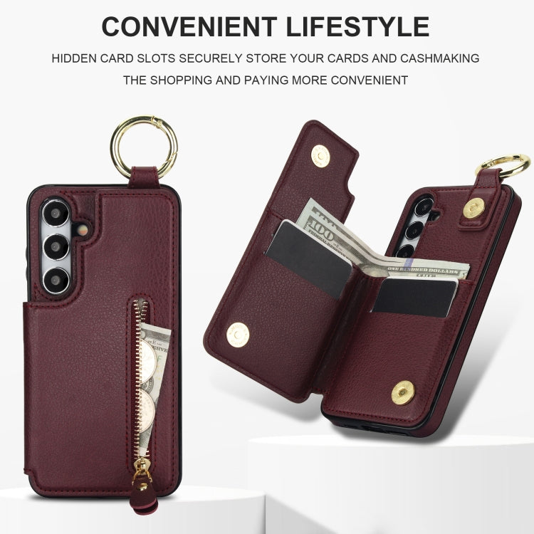 For Samsung Galaxy S24+ 5G Litchi Texture Zipper Double Buckle Card Bag Phone Case(Maroon Red) - Galaxy S24+ 5G Cases by PMC Jewellery | Online Shopping South Africa | PMC Jewellery | Buy Now Pay Later Mobicred