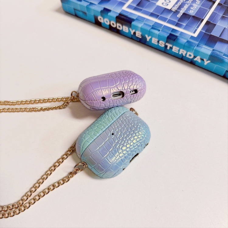 For AirPods Pro 2 Colorful Crocodile Pattern PC Earphone Case with Anti-lost Metal Long Chain(Light Blue) - For AirPods Pro 2 by PMC Jewellery | Online Shopping South Africa | PMC Jewellery | Buy Now Pay Later Mobicred