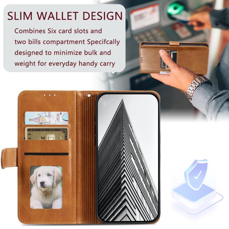 For iPhone 16e Simple 6-Card Wallet Leather Phone Case(Brown) - iPhone 16e Cases by PMC TechLife | Online Shopping South Africa | PMC TechLife | Buy Now Pay Later Mobicred