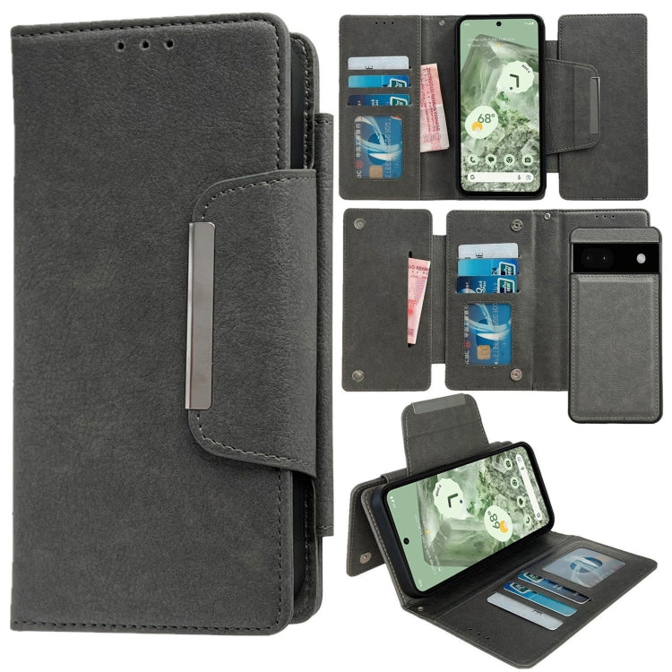 For Google Pixel 6a Multifunctional 7-Card Wallet Leather Phone Case(Grey) - Google Cases by PMC TechLife | Online Shopping South Africa | PMC TechLife | Buy Now Pay Later Mobicred