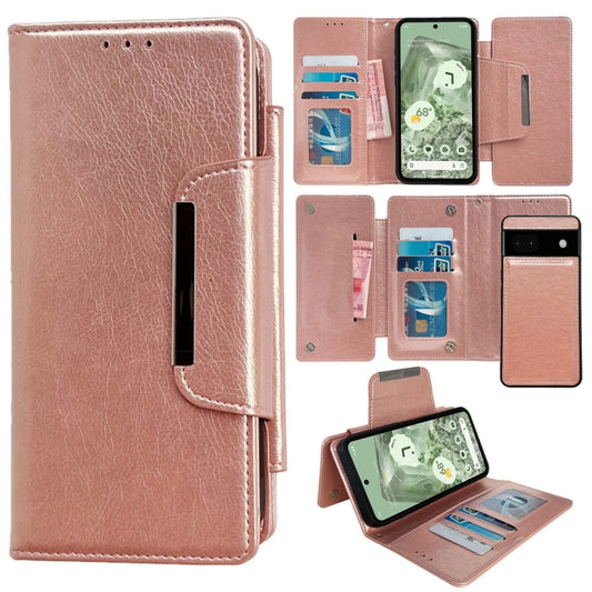 For Google Pixel 6a Multifunctional 7-Card Wallet Leather Phone Case(Rose Gold) - Google Cases by PMC Jewellery | Online Shopping South Africa | PMC Jewellery | Buy Now Pay Later Mobicred