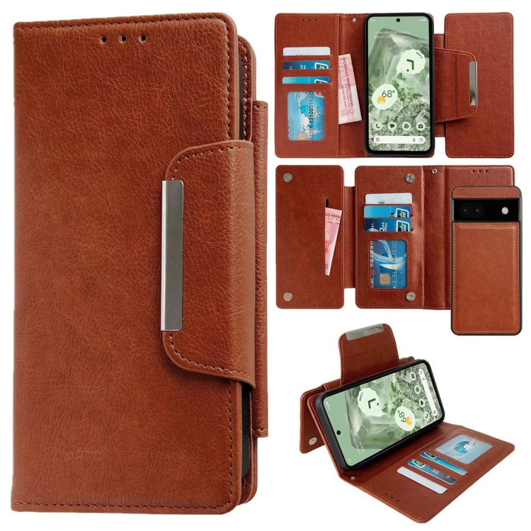 For Google Pixel 6 Multifunctional 7-Card Wallet Leather Phone Case(Brown) - Google Cases by PMC TechLife | Online Shopping South Africa | PMC TechLife | Buy Now Pay Later Mobicred