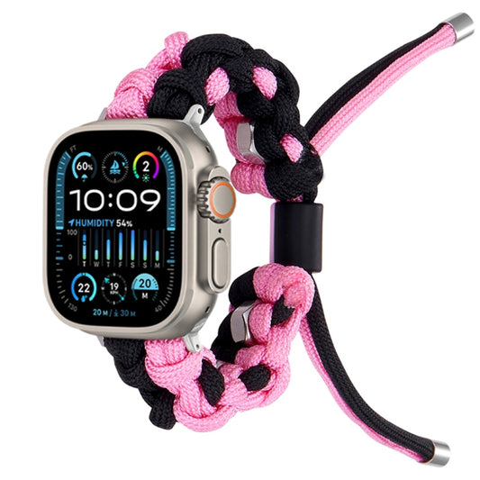 For Apple Watch Ultra 49mm Screw Nut Dual-Color Braided Paracord Watch Band(Black Pink) - Watch Bands by PMC Jewellery | Online Shopping South Africa | PMC Jewellery | Buy Now Pay Later Mobicred