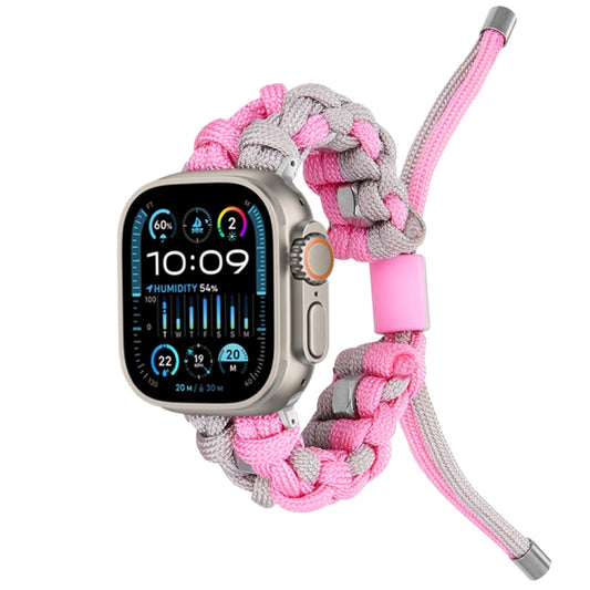 For Apple Watch Ultra 49mm Screw Nut Dual-Color Braided Paracord Watch Band(Silver Pink) - Watch Bands by PMC Jewellery | Online Shopping South Africa | PMC Jewellery | Buy Now Pay Later Mobicred