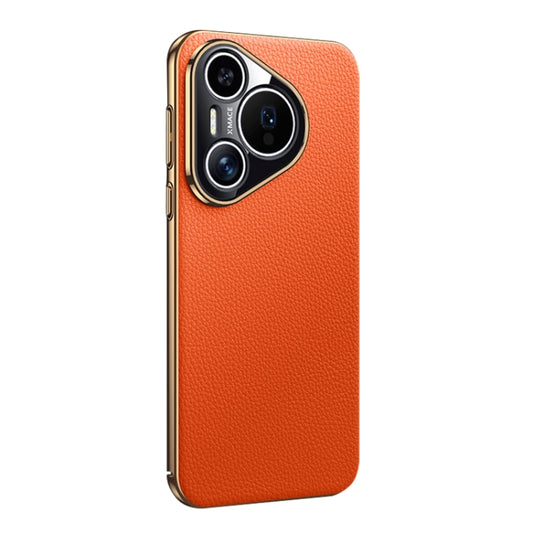 For Huawei Pura 70 Litchi Texture Genuine Leather Phone Case(Orange) - Huawei Cases by PMC Jewellery | Online Shopping South Africa | PMC Jewellery | Buy Now Pay Later Mobicred