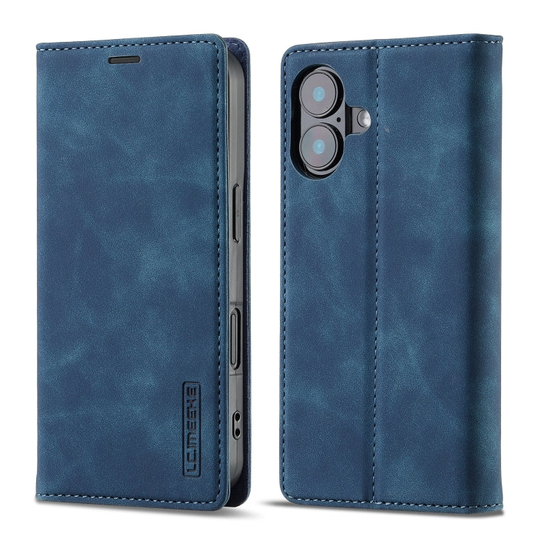 For iPhone 16 Plus LC.IMEEKE Strong Magnetism Microfiber Leather Phone Case(Blue) - iPhone 16 Plus Cases by LC.IMEEKE | Online Shopping South Africa | PMC Jewellery | Buy Now Pay Later Mobicred