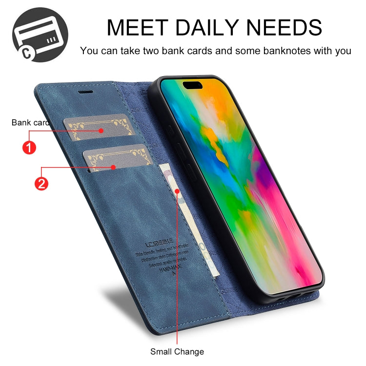 For iPhone 16 Plus LC.IMEEKE Strong Magnetism Microfiber Leather Phone Case(Blue) - iPhone 16 Plus Cases by LC.IMEEKE | Online Shopping South Africa | PMC Jewellery | Buy Now Pay Later Mobicred