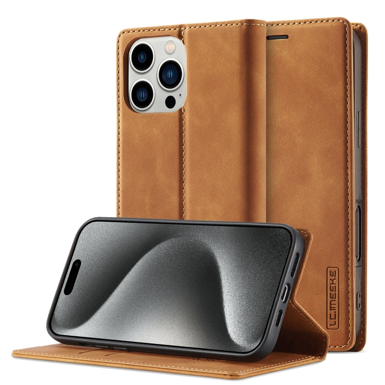 For iPhone 16 Pro Max LC.IMEEKE Strong Magnetism Microfiber Leather Phone Case(Brown) - iPhone 16 Pro Max Cases by LC.IMEEKE | Online Shopping South Africa | PMC Jewellery | Buy Now Pay Later Mobicred