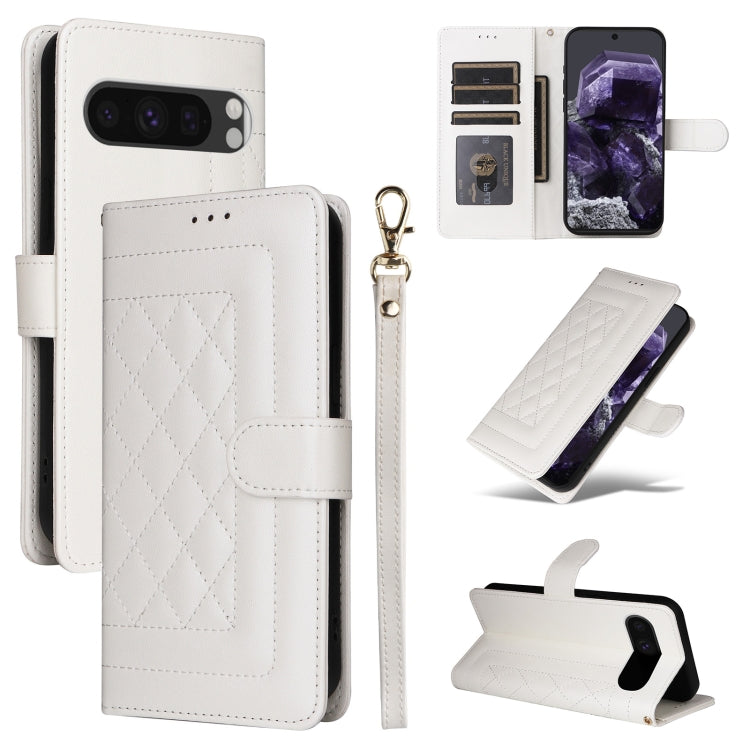 For Google Pixel 9 Diamond Lattice Leather Flip Phone Case(White) - Google Cases by PMC TechLife | Online Shopping South Africa | PMC TechLife | Buy Now Pay Later Mobicred
