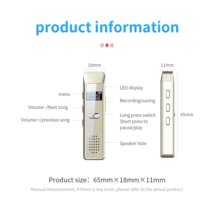 JNN Q7 Mini Portable Voice Recorder with OLED Screen, Memory:8GB(Gold) - Recording Pen by JNN | Online Shopping South Africa | PMC Jewellery | Buy Now Pay Later Mobicred