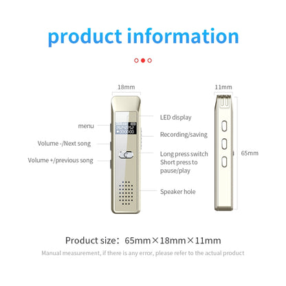 JNN Q7 Mini Portable Voice Recorder with OLED Screen, Memory:8GB(Gold) - Recording Pen by JNN | Online Shopping South Africa | PMC Jewellery | Buy Now Pay Later Mobicred