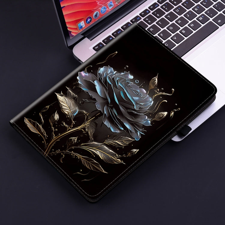 For Nokia T21 Crystal Texture Painted Leather Tablet Case(Black Rose) - Nokia by PMC TechLife | Online Shopping South Africa | PMC TechLife | Buy Now Pay Later Mobicred