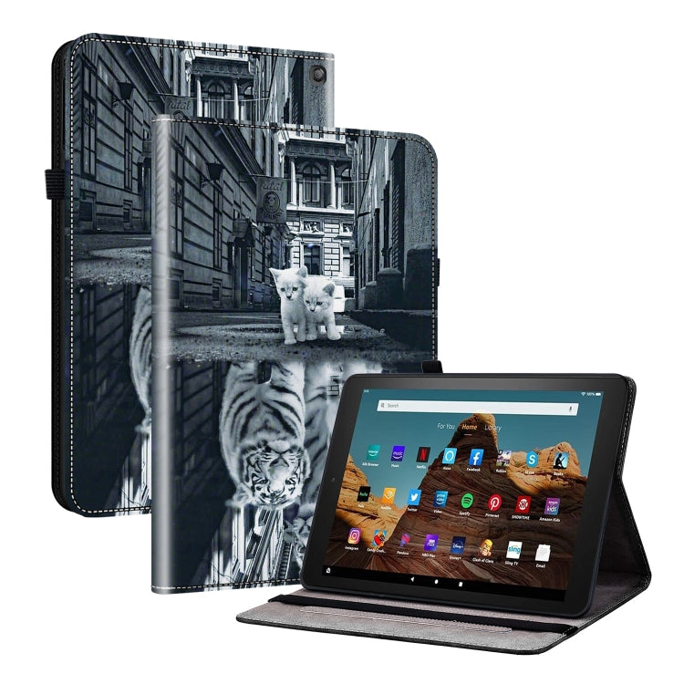 For Amazon Fire HD10 2023 Crystal Texture Painted Leather Tablet Case(Cat Reflection Tiger) - Amazon by PMC TechLife | Online Shopping South Africa | PMC TechLife | Buy Now Pay Later Mobicred