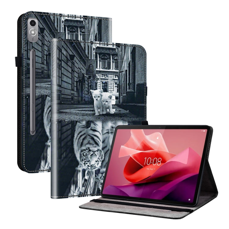 For Lenovo Tab P12 12.7 Crystal Texture Painted Leather Tablet Case(Cat Reflection Tiger) - Lenovo by PMC TechLife | Online Shopping South Africa | PMC TechLife | Buy Now Pay Later Mobicred