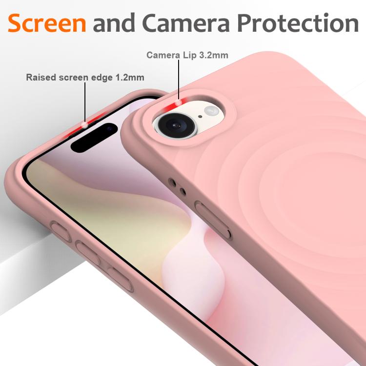 For iPhone 16e Wave Texture MagSafe Magnetic Liquid Silicone Phone Case(Pink) - iPhone 16e Cases by PMC TechLife | Online Shopping South Africa | PMC TechLife | Buy Now Pay Later Mobicred