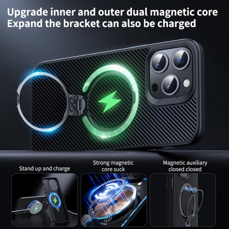 For iPhone 16 Pro Max Double Ring MagSafe Holder Carbon Fiber Phone Case(Black) - free shipping - PMC TechLife - Order now!